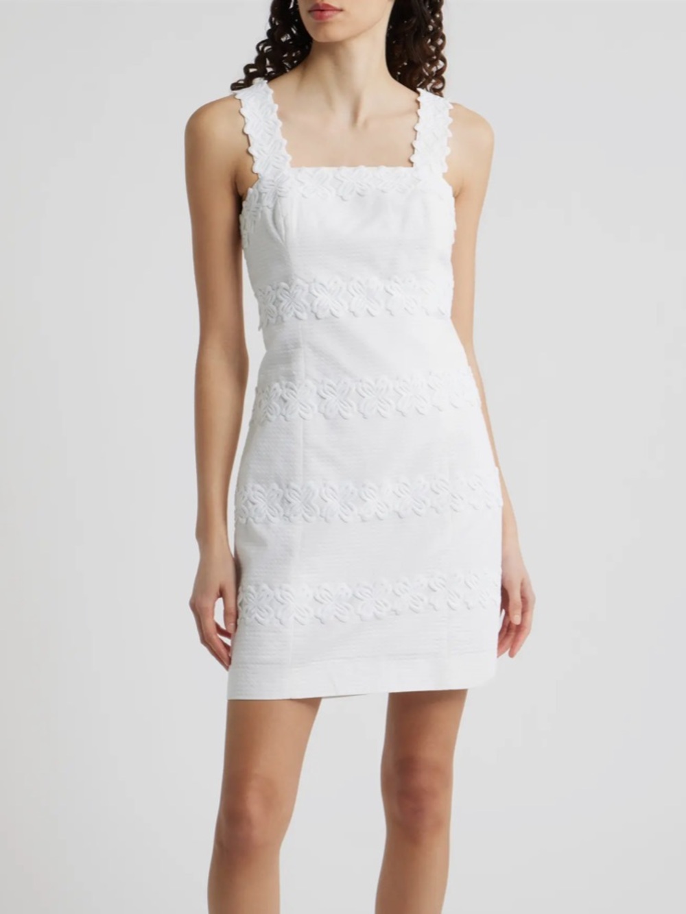 Lilly Pulitzer Davis White Textured Floral Strap Mini Shift Dress Sz 4